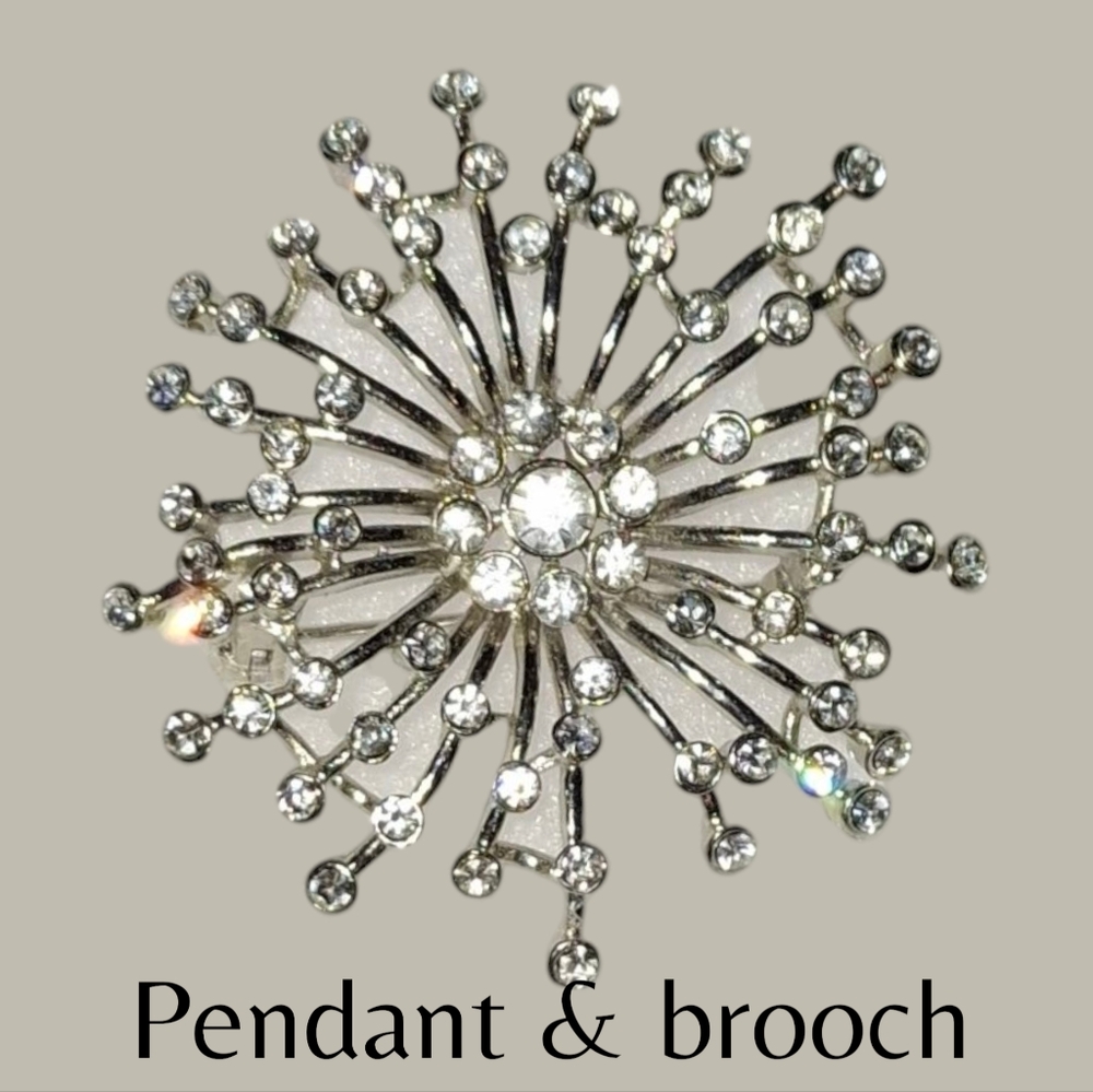 Vintage pendant brooch rhinestone cluster atomic spray starburst 50s 60s silver